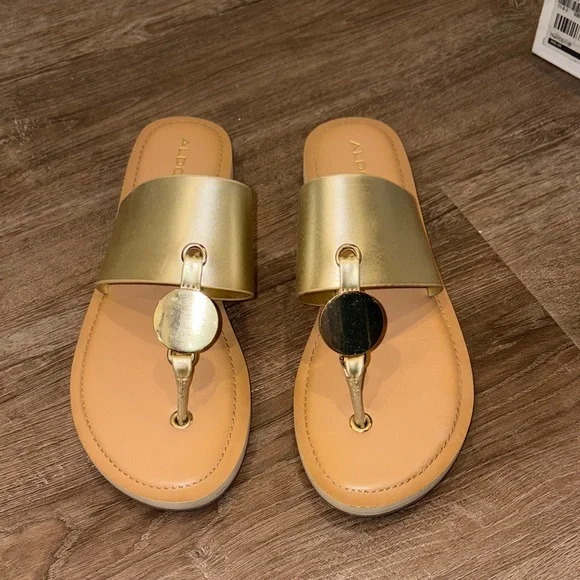 Aldo Metallic Gold Slide Sandals - Picture 3 of 9
